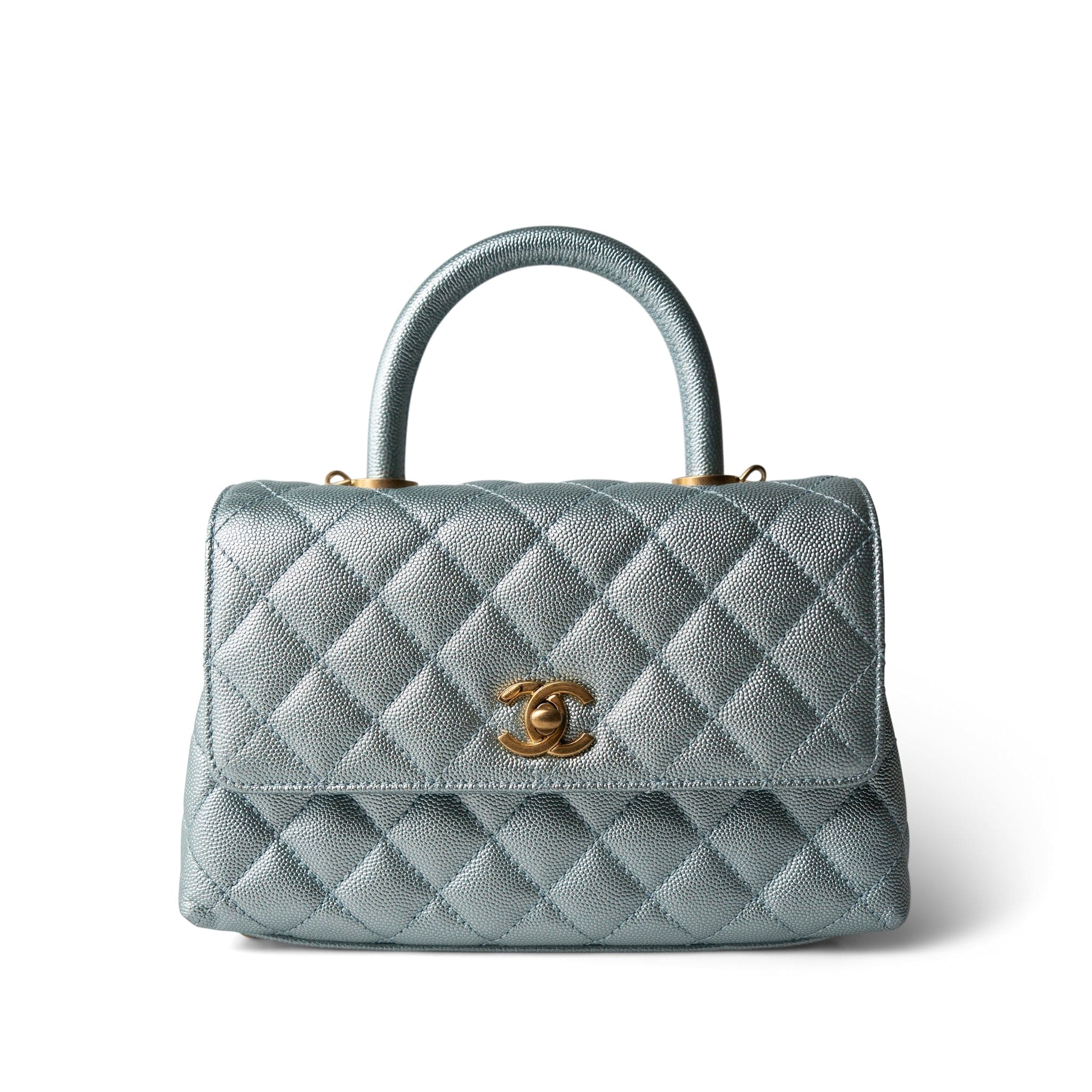 CHANEL Blue 22P Iridescent Light Blue Caviar Quilted Coco Handle Small Aged Gold Hardware -Knockoff
