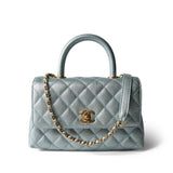 CHANEL Blue 22P Iridescent Light Blue Caviar Quilted Coco Handle Small Aged Gold Hardware -Knockoff
