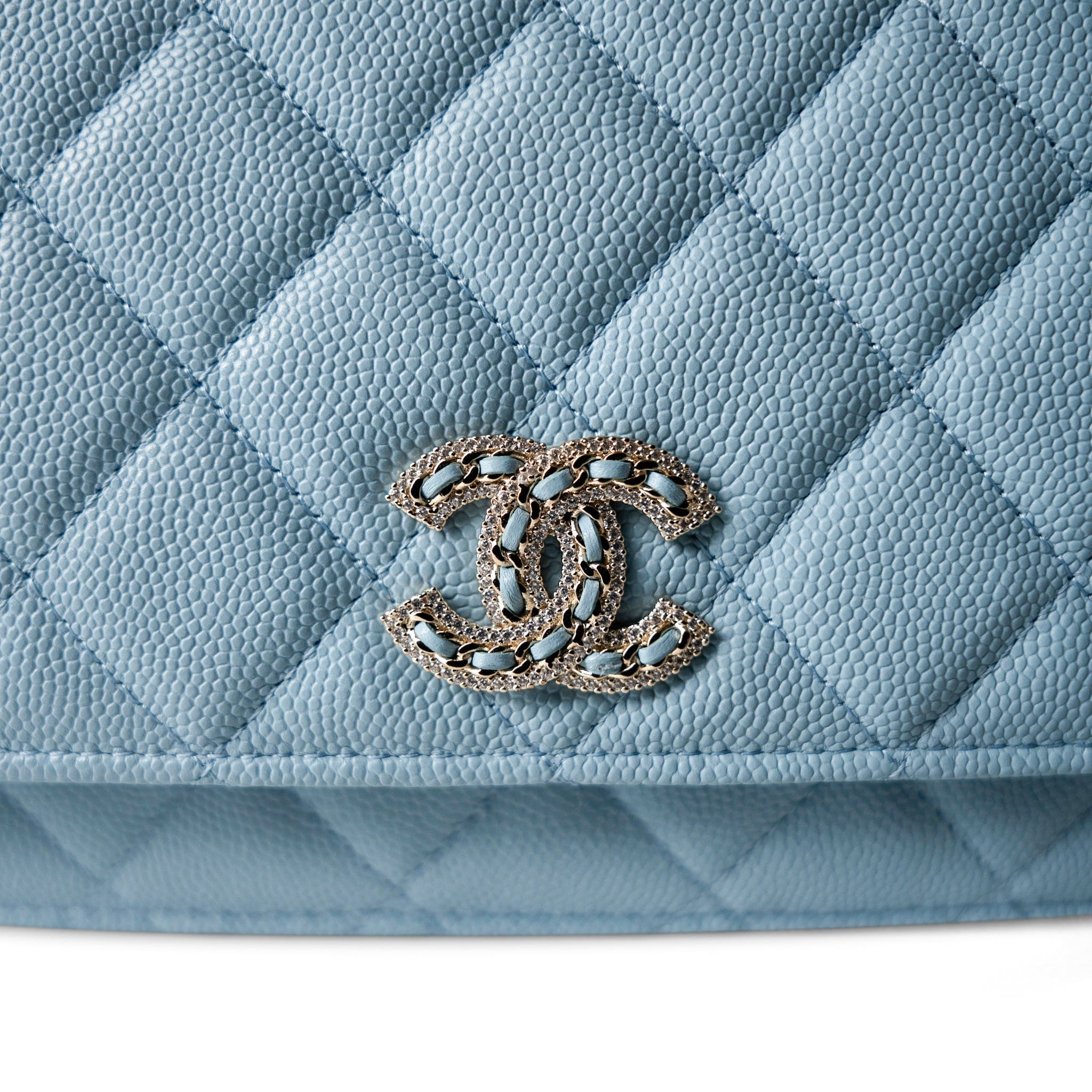 CHANEL Blue 22S Light Blue Caviar Quilted Wallet on Chain -Knockoff
