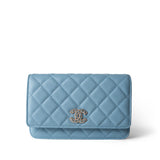 CHANEL Blue 22S Light Blue Caviar Quilted Wallet on Chain -Knockoff
