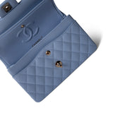 CHANEL Blue 23P Blue Caviar Quilted Classic Flap Small Light Gold Hardware -Knockoff
