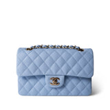 CHANEL Blue 23P Blue Caviar Quilted Classic Flap Small Light Gold Hardware -Knockoff
