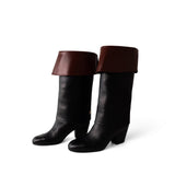 CHANEL Boots Black 20K CC Black & Brown High Boots (Size 39.5 / 9.5 US) -Knockoff
