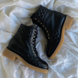 CHANEL Boots CHANEL 21B Calfskin Quilted Black Caviar Quilted CC Logo Combat Boots -Knockoff
