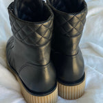 CHANEL Boots CHANEL 21B Calfskin Quilted Black Caviar Quilted CC Logo Combat Boots -Knockoff
