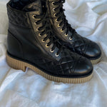 CHANEL Boots CHANEL 21B Calfskin Quilted Black Caviar Quilted CC Logo Combat Boots -Knockoff
