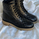 CHANEL Boots CHANEL 21B Calfskin Quilted Black Caviar Quilted CC Logo Combat Boots -Knockoff
