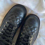 CHANEL Boots CHANEL 21B Calfskin Quilted Black Caviar Quilted CC Logo Combat Boots -Knockoff
