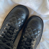 CHANEL Boots CHANEL 21B Calfskin Quilted Black Caviar Quilted CC Logo Combat Boots -Knockoff
