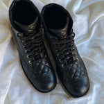 CHANEL Boots CHANEL 21B Calfskin Quilted Black Caviar Quilted CC Logo Combat Boots -Knockoff
