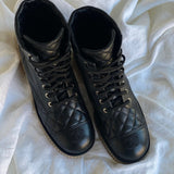 CHANEL Boots CHANEL 21B Calfskin Quilted Black Caviar Quilted CC Logo Combat Boots -Knockoff
