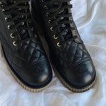 CHANEL Boots CHANEL 21B Calfskin Quilted Black Caviar Quilted CC Logo Combat Boots -Knockoff
