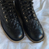 CHANEL Boots CHANEL 21B Calfskin Quilted Black Caviar Quilted CC Logo Combat Boots -Knockoff
