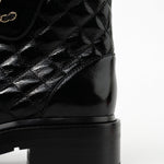 CHANEL Boots Shinny Calfskin Quilted Lace up Combat Boots -Knockoff
