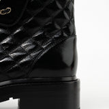 CHANEL Boots Shinny Calfskin Quilted Lace up Combat Boots -Knockoff
