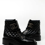 CHANEL Boots Shinny Calfskin Quilted Lace up Combat Boots -Knockoff
