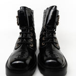 CHANEL Boots Shinny Calfskin Quilted Lace up Combat Boots -Knockoff
