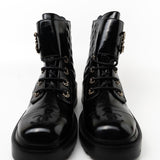 CHANEL Boots Shinny Calfskin Quilted Lace up Combat Boots -Knockoff
