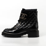 CHANEL Boots Shinny Calfskin Quilted Lace up Combat Boots -Knockoff
