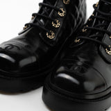 CHANEL Boots Shinny Calfskin Quilted Lace up Combat Boots -Knockoff
