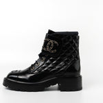 CHANEL Boots Shinny Calfskin Quilted Lace up Combat Boots -Knockoff
