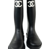 CHANEL Boots Size 36.5 22A Black Caoutchouk CC High Boots -Knockoff
