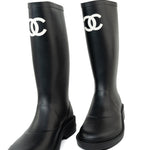 CHANEL Boots Size 36.5 22A Black Caoutchouk CC High Boots -Knockoff
