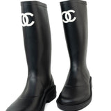 CHANEL Boots Size 36.5 22A Black Caoutchouk CC High Boots -Knockoff
