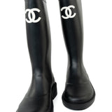 CHANEL Boots Size 36.5 22A Black Caoutchouk CC High Boots -Knockoff
