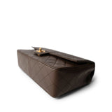 CHANEL Brown Brown Lambskin Quilted Single Flap Gold Hardware -Knockoff
