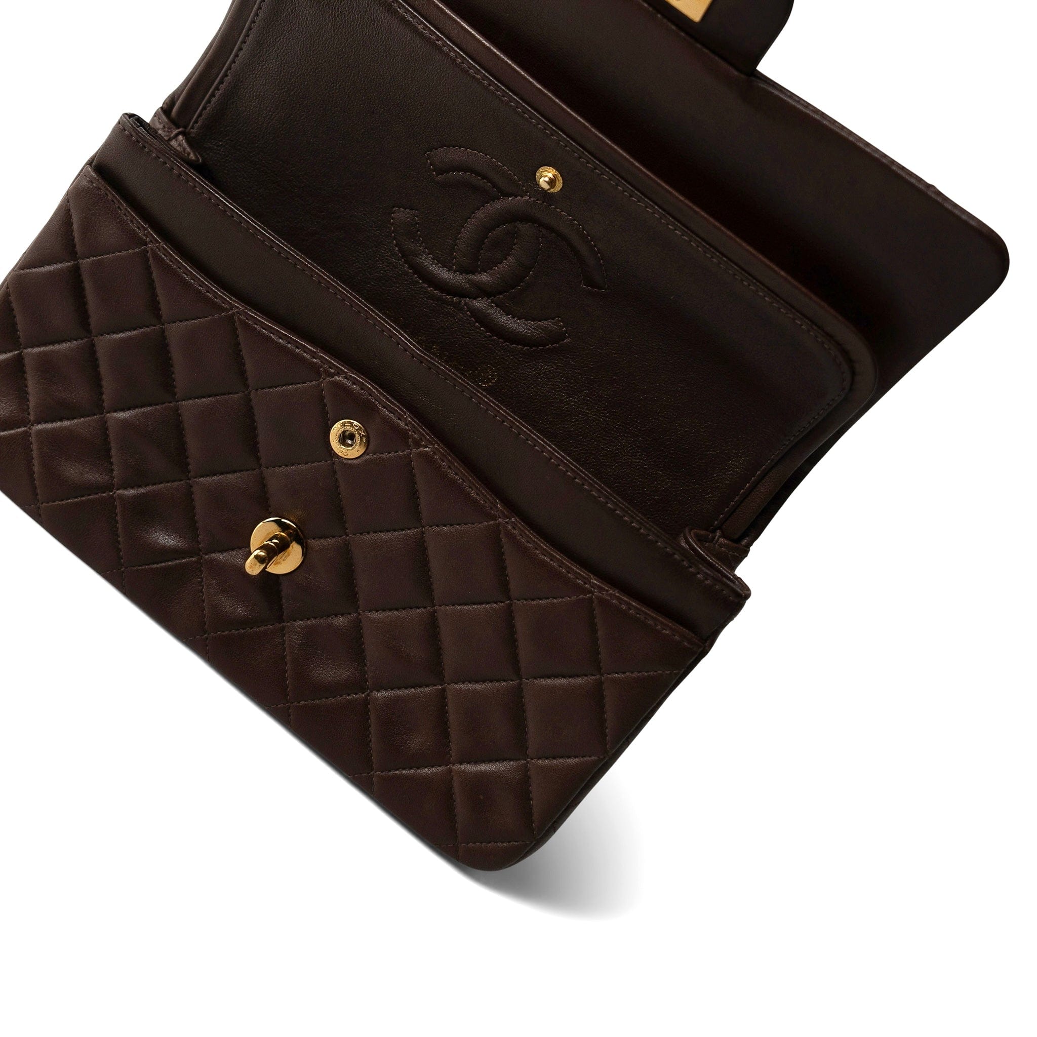 CHANEL Brown Small Brown Lambskin Quilted Classic Flap Gold Hardware -Knockoff
