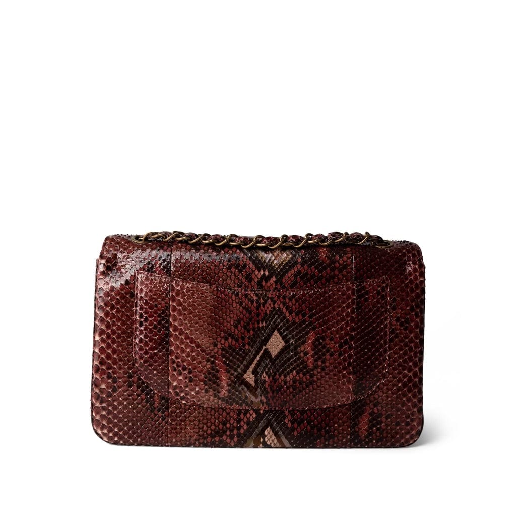 CHANEL Burgundy Burgundy Python Jumbo Classic Flap -Knockoff
