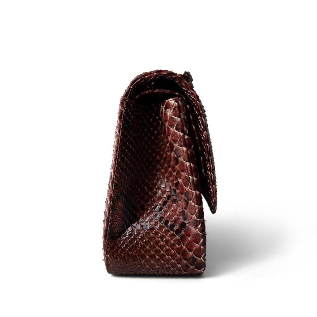 CHANEL Burgundy Burgundy Python Jumbo Classic Flap -Knockoff
