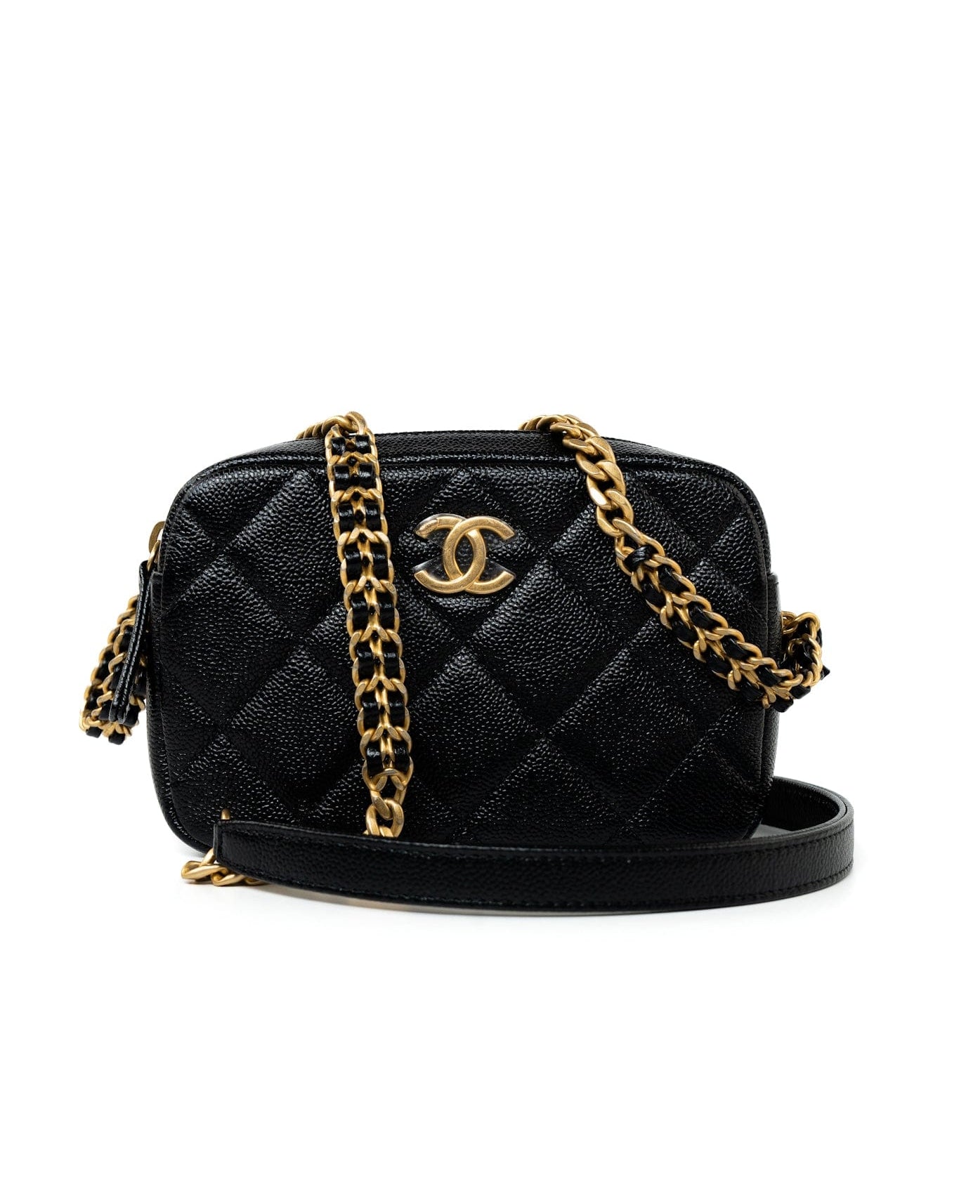 CHANEL Camera Case Black 22P Black Caviar Quilted Melody Chain Camera Bag Aged Gold Hardware -Knockoff
