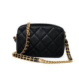 CHANEL Camera Case Black 22P Black Caviar Quilted Melody Chain Camera Bag Aged Gold Hardware -Knockoff
