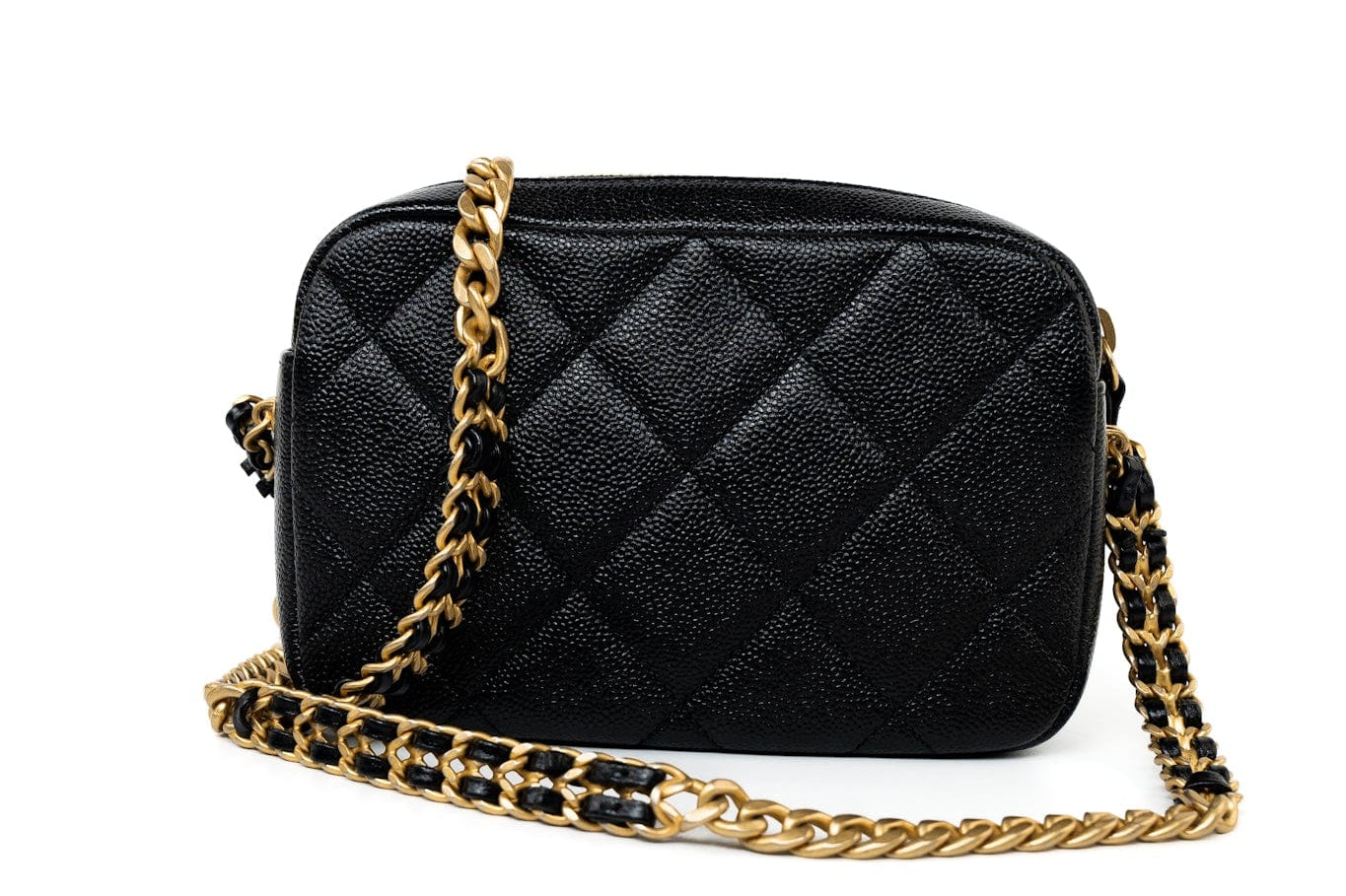 CHANEL Camera Case Black 22P Black Caviar Quilted Melody Chain Camera Bag Aged Gold Hardware -Knockoff
