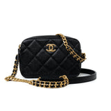 CHANEL Camera Case Black 22P Black Caviar Quilted Melody Chain Camera Bag Aged Gold Hardware -Knockoff
