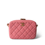 CHANEL Camera Case PINK 22S Pink Lambskin Quilted Camera Case Aged Gold Hardware -Knockoff
