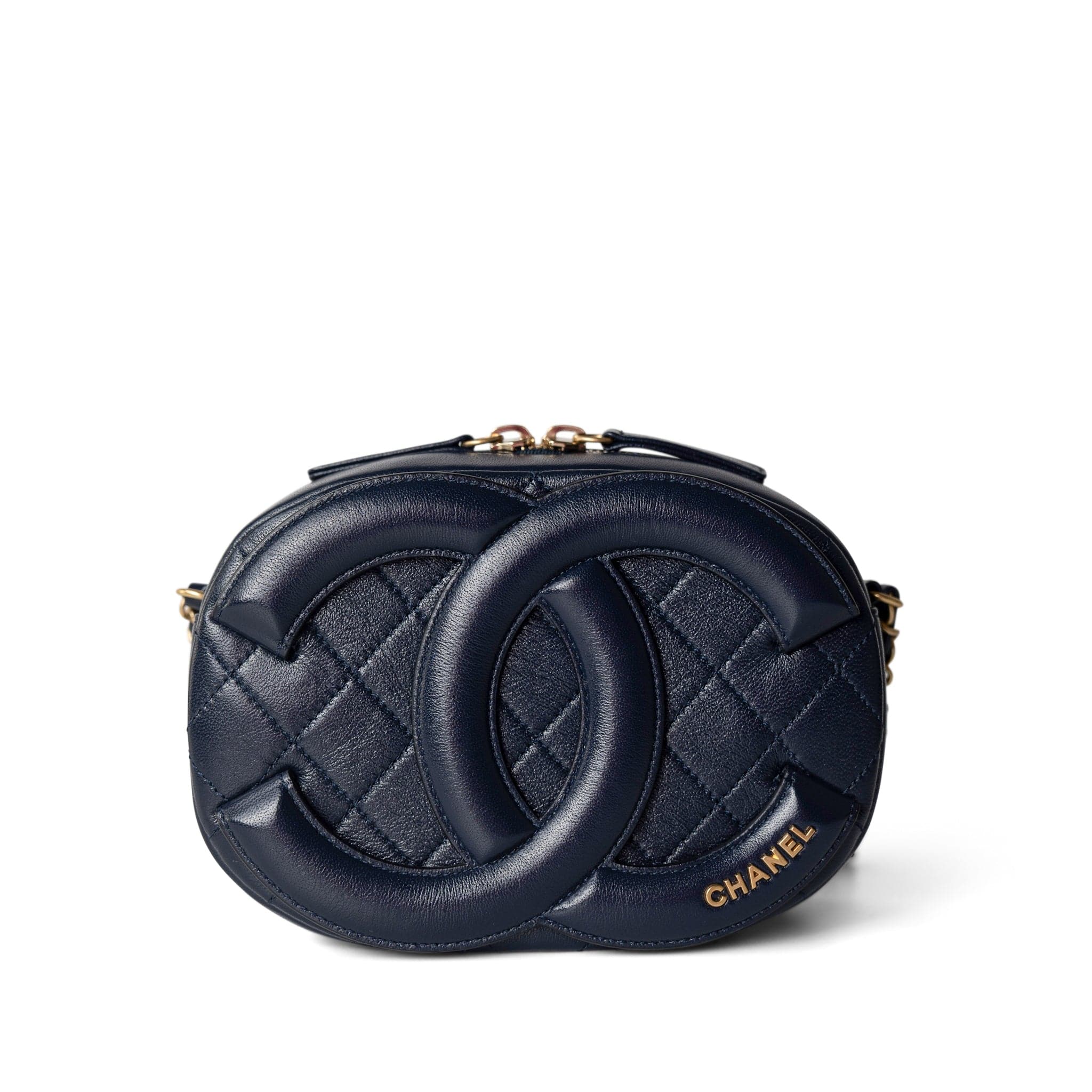 CHANEL Camera Case Seasonal 20S Coco Midnight Lambskin Quilted Camera Case Antique Gold Hardware -Knockoff
