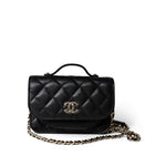 CHANEL Clutch Black Black Caviar Quilted Business Affinity Clutch With Chain Flap Light Gold Hardware -Knockoff
