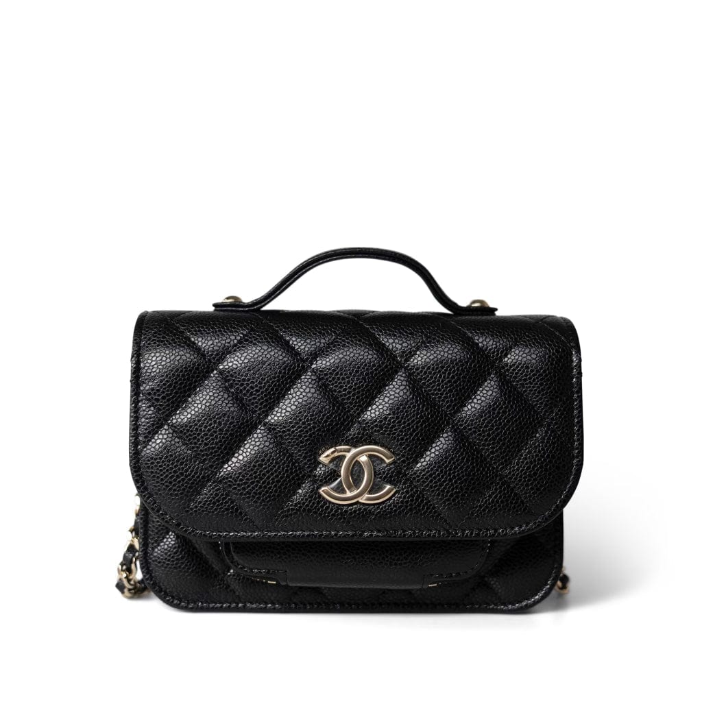 CHANEL Clutch Black Black Caviar Quilted Business Affinity Clutch With Chain Flap Light Gold Hardware -Knockoff
