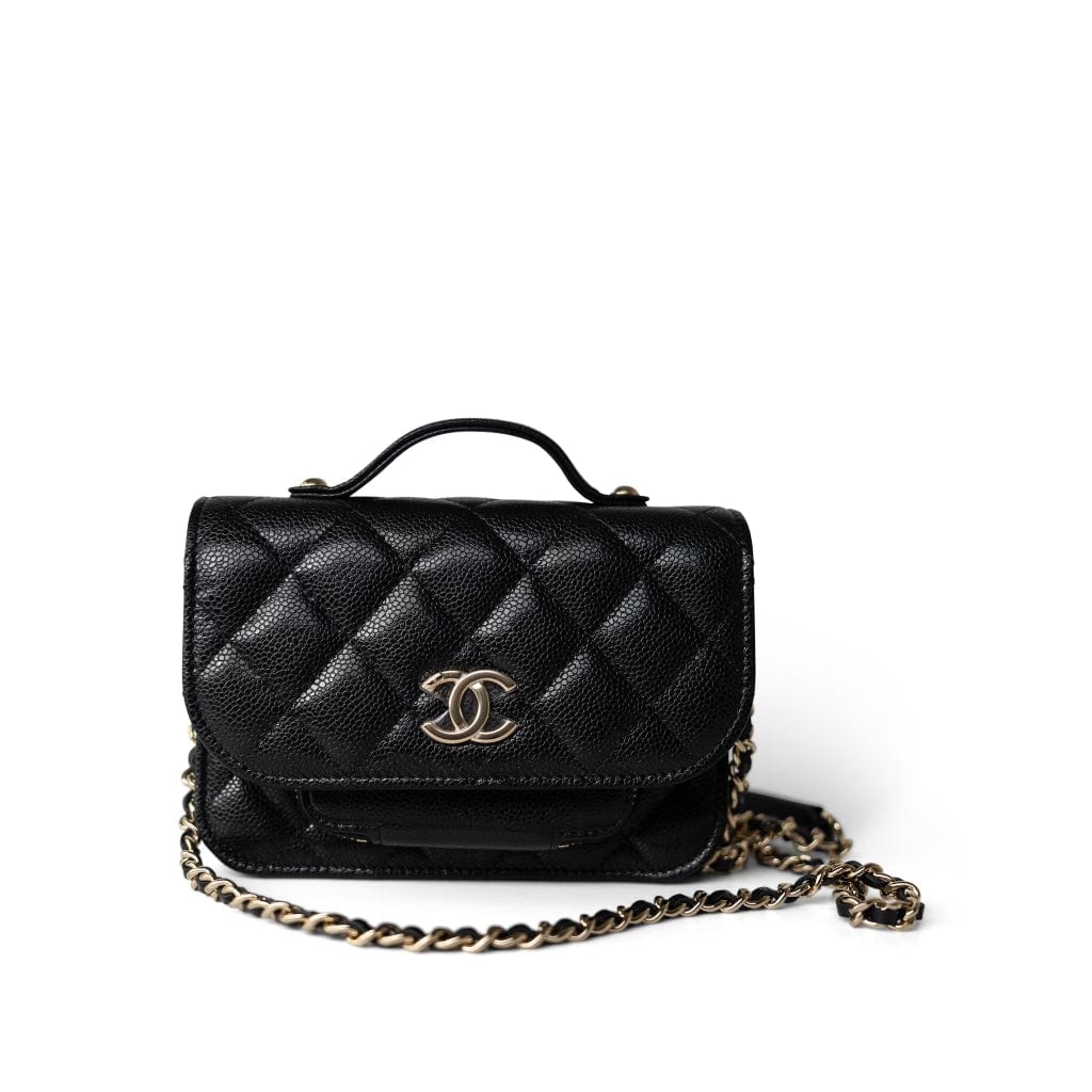 CHANEL Clutch Black Black Caviar Quilted Business Affinity Clutch With Chain Flap Light Gold Hardware -Knockoff
