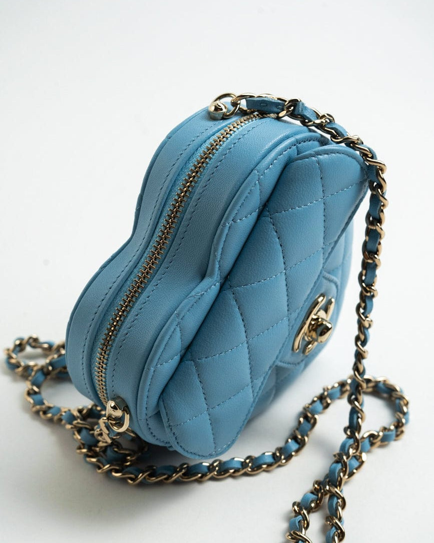 CHANEL Clutch Blue 22S CC In Love Blue Lambskin Quilted Small (Clutch on Chain) Heart Bag LGHW -Knockoff
