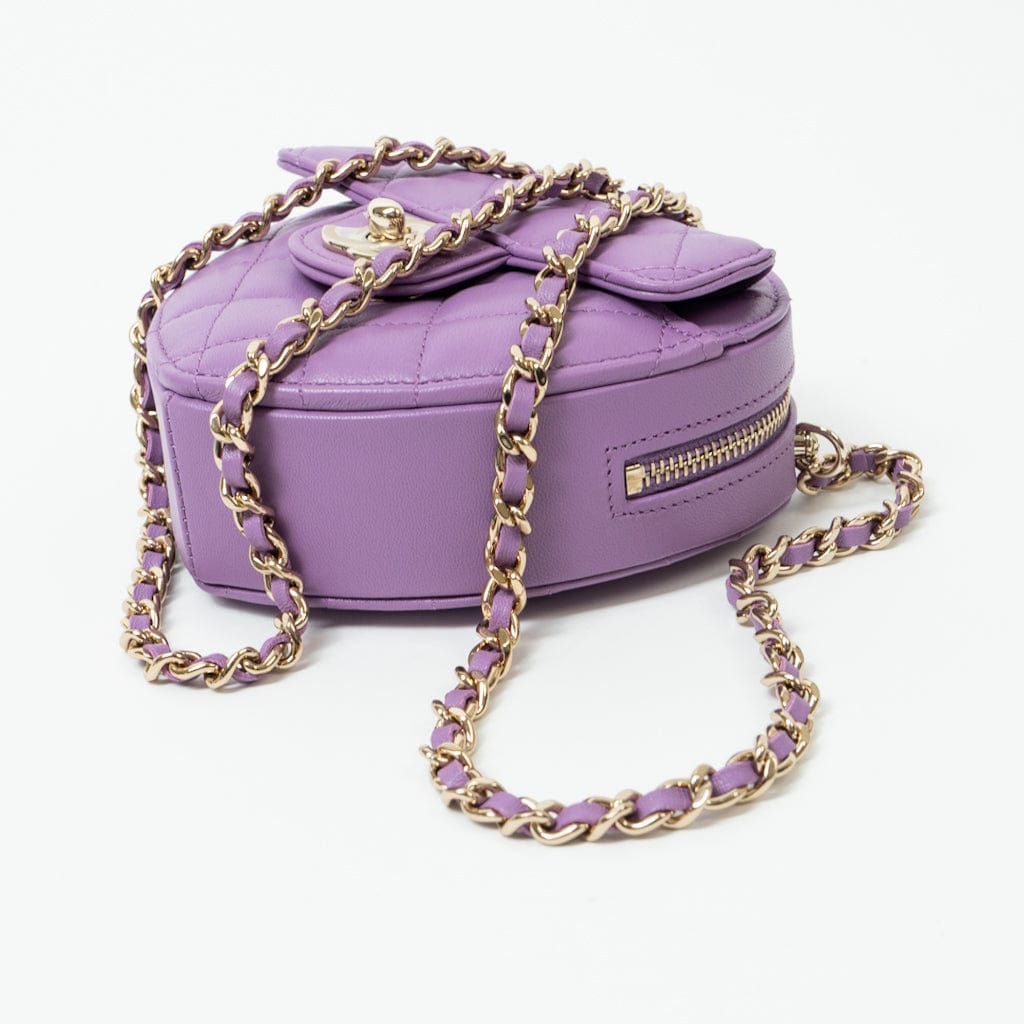 CHANEL Clutch Purple 22S CC In Love Purple Lambskin Quilted Small (clutch with Chain) Heart Bag LGHW -Knockoff
