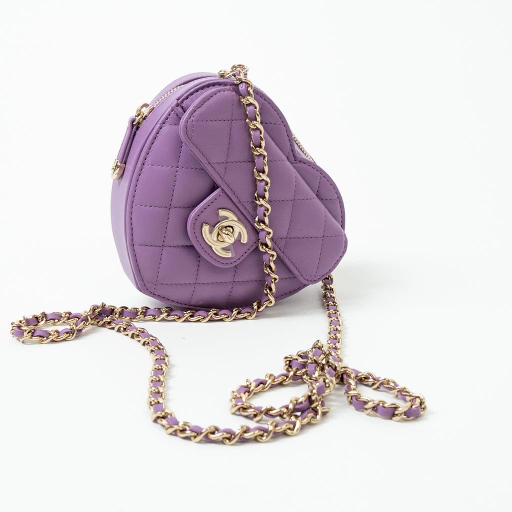 CHANEL Clutch Purple 22S CC In Love Purple Lambskin Quilted Small (clutch with Chain) Heart Bag LGHW -Knockoff
