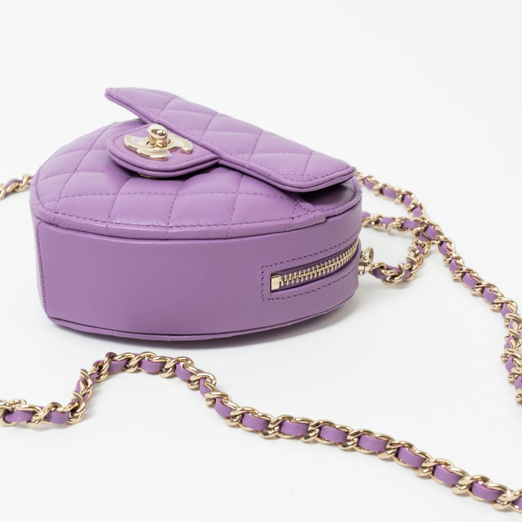 CHANEL Clutch Purple 22S CC In Love Purple Lambskin Quilted Small (clutch with Chain) Heart Bag LGHW -Knockoff
