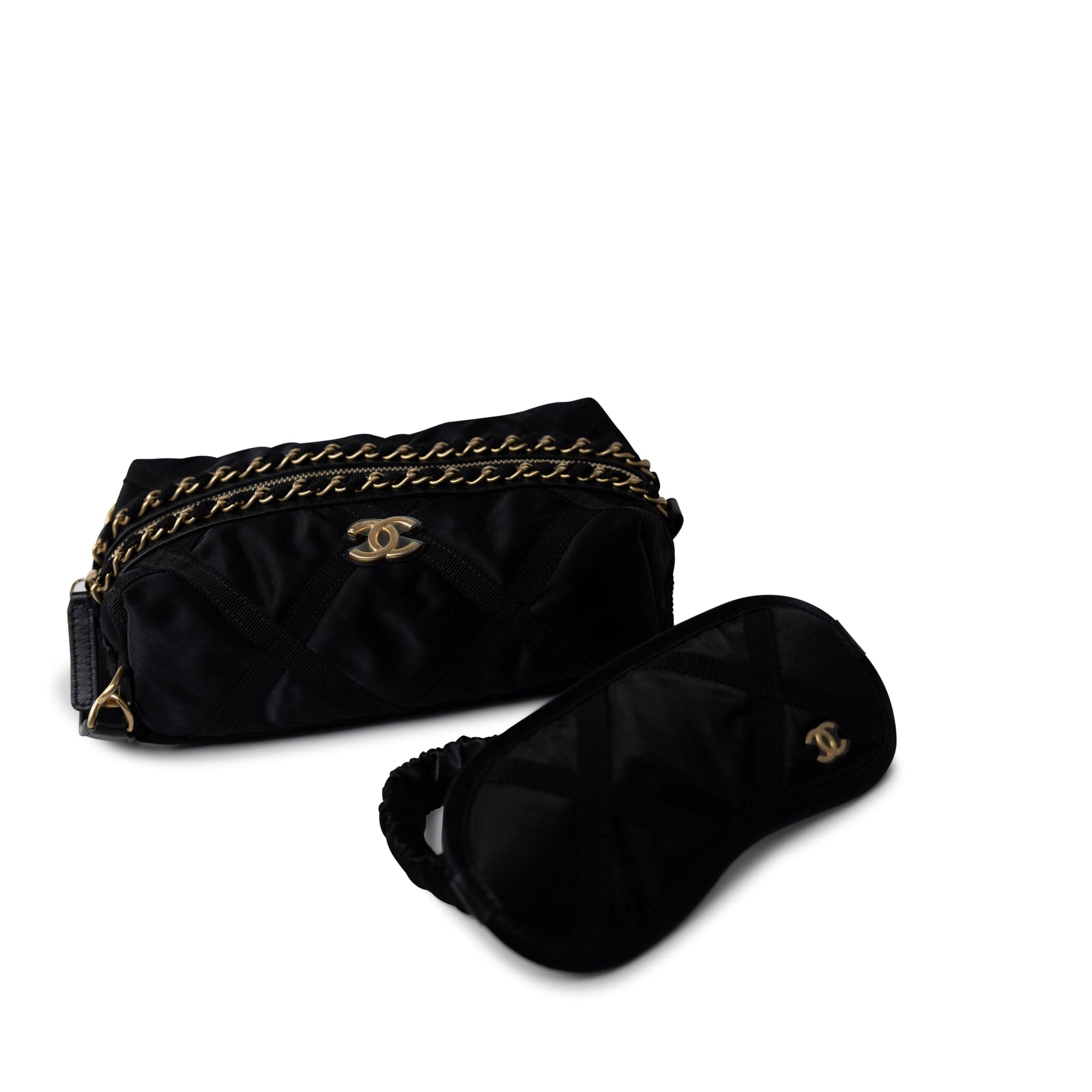 CHANEL Cosmetic Cases Black 22P CC Travel Pouch With Sleep Mask -Knockoff
