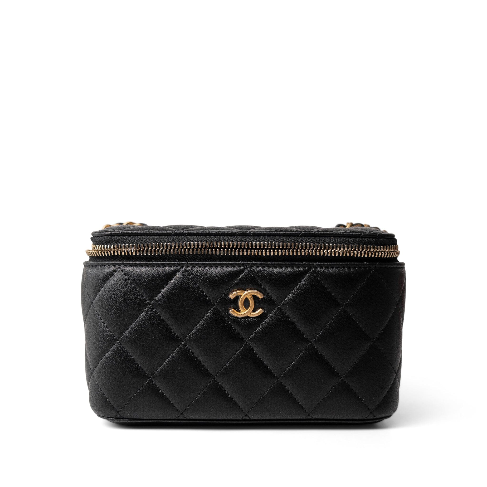 CHANEL Cosmetic Cases Black Black Lambskin Quilted Pearl Crush Vanity Case With Chain Antique Gold -Knockoff
