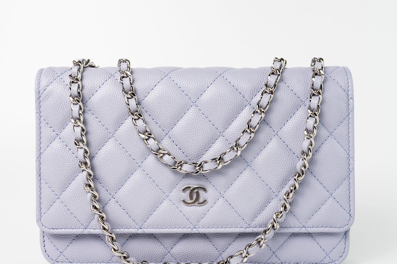 CHANEL Crossbody 21K Lavender Caviar Quilted Wallet On Chain WOC Silver Hardware -Knockoff
