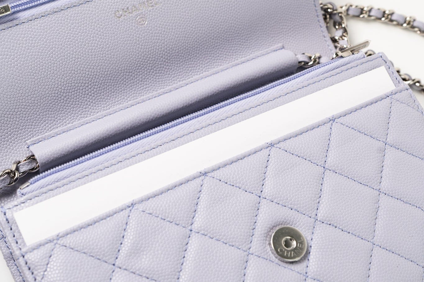 CHANEL Crossbody 21K Lavender Caviar Quilted Wallet On Chain WOC Silver Hardware -Knockoff
